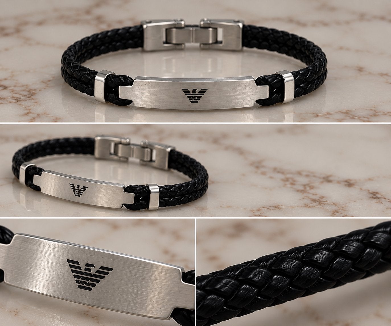 Bracelet Emporio Armani Homme – Cuir Noir – Fermoir Doré, Enlèvement