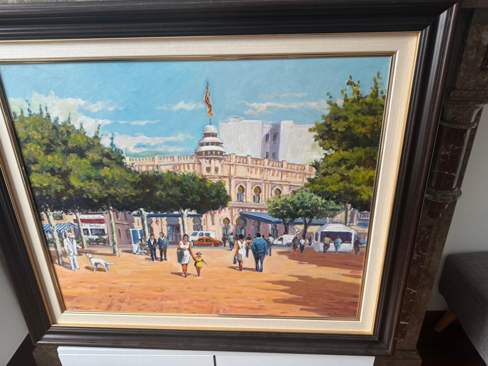 Tableau huite sur toile vue de la plaza Santa Domingo Murcie, Antiquités & Art, Enlèvement ou Envoi, Toile