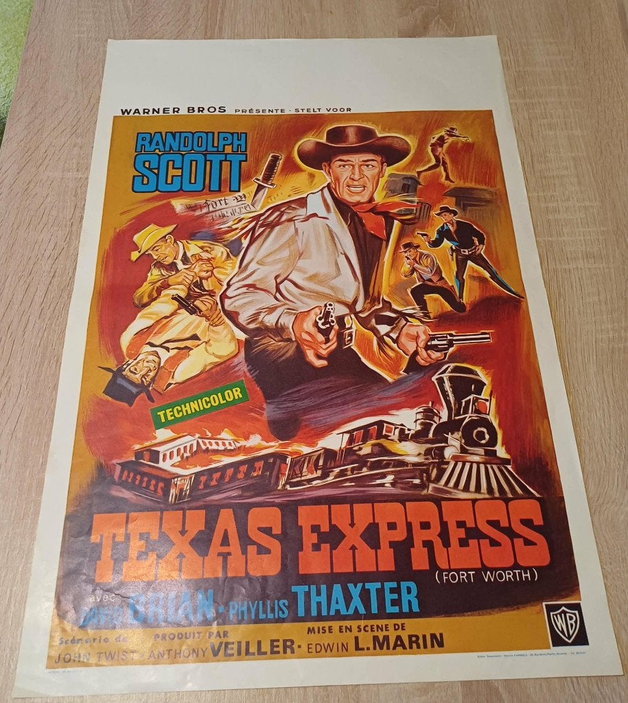Affiche du film belge « Texas Express », Collections, Enlèvement ou Envoi, Rectangulaire vertical, A1 jusqu'à A3, Comme neuf