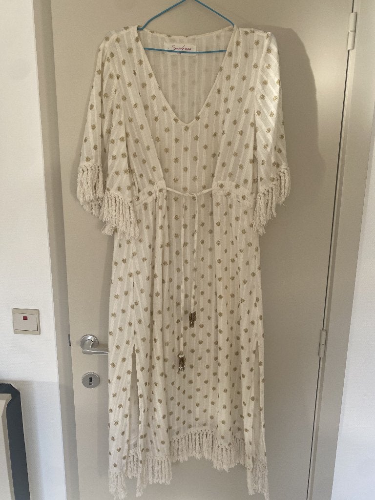 Witte met gouden zomerjurk Sundress, Wit, Ophalen of Verzenden, Sundress, Maat 36 (S)