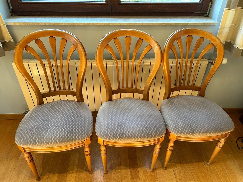 6 chaises en bois de style classique/rustique, Antiquités & Art, Enlèvement