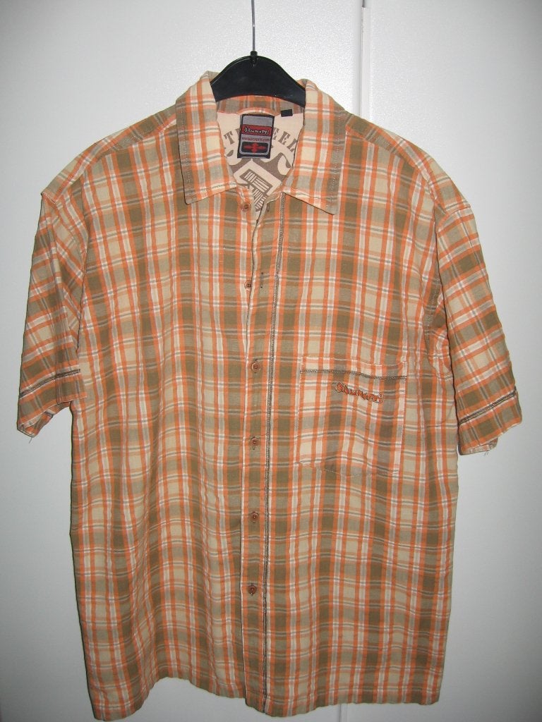 Beige/oranje ruitenhemd met korte mouwen van Brunotti, S, Kleding | Heren, Overhemden, Ophalen of Verzenden, Zo goed als nieuw