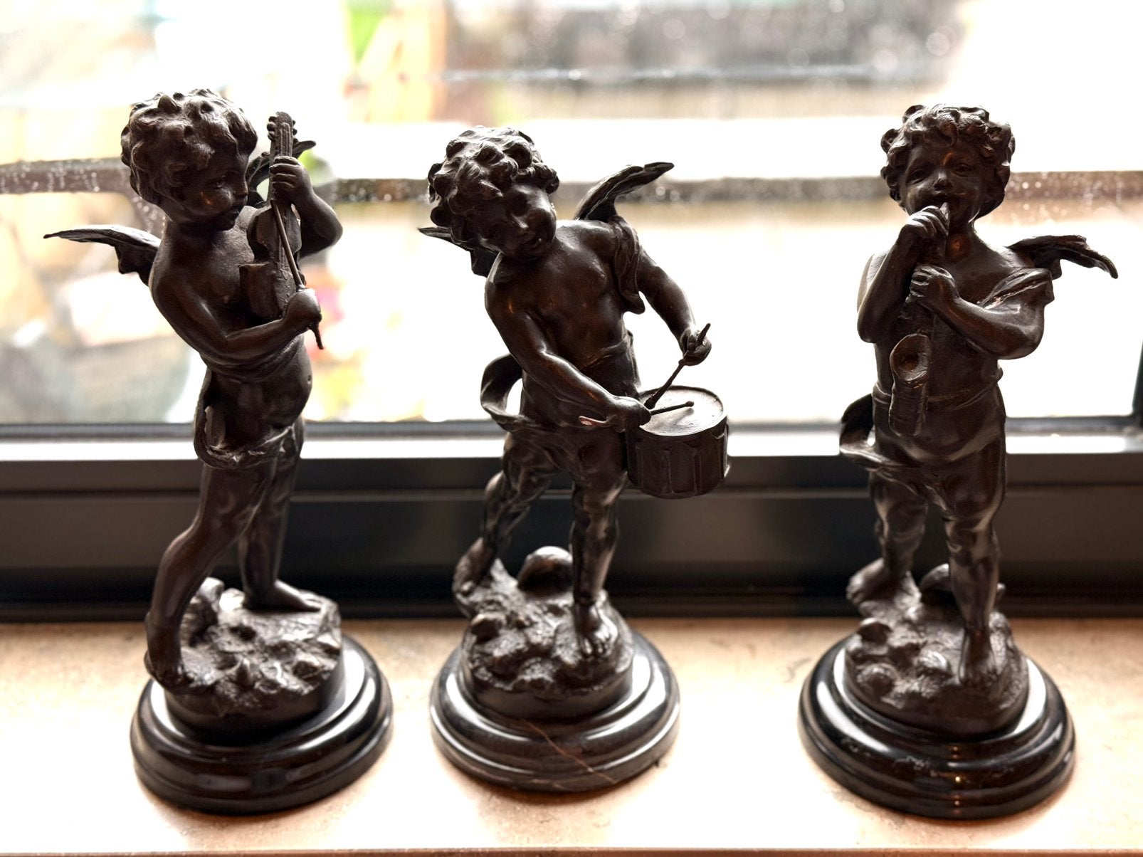 Bronzen beedjes musicerende cherubijnen, Ophalen of Verzenden, Brons
