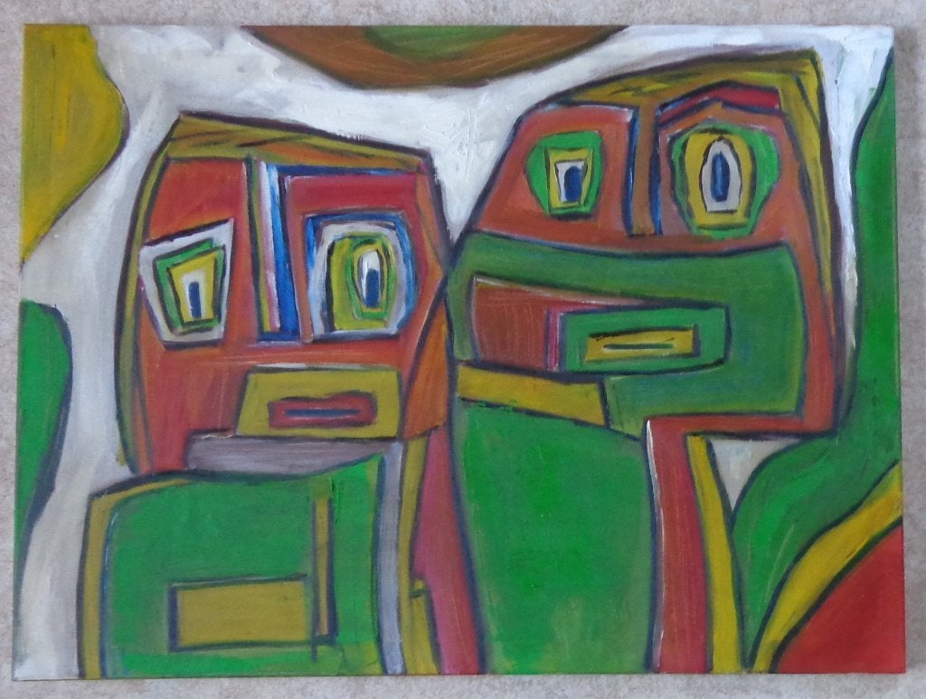 JAN / COBRA-FIGUREN / OLIEVERF DOEK / 60x80cm / CHASSIS SIG, Antiquités & Art, Peinture à l'huile, Figures, Autres matériaux, Signé