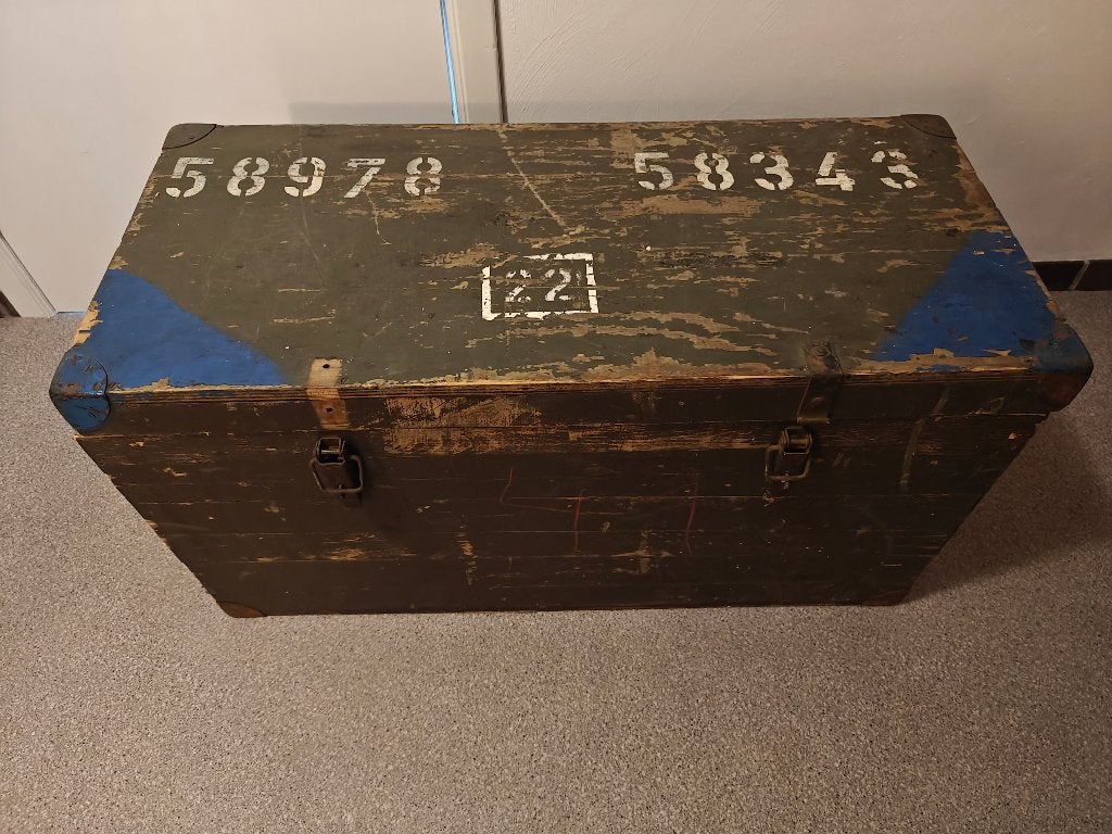 Houten militaire koffer met zwaluwstaart   99 x  44 x 53, Ophalen, Gebruikt, 50 tot 100 cm, 5 – 50