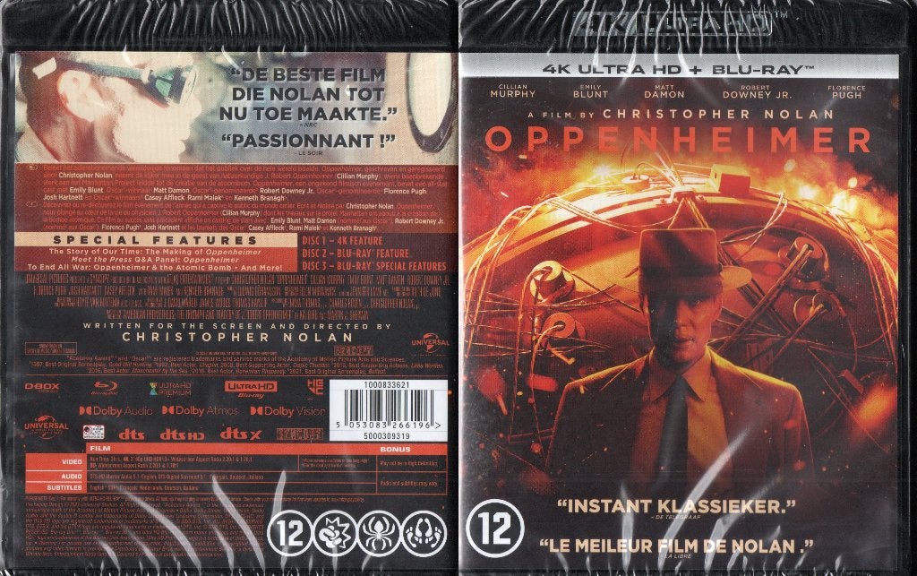 oppenheimer (4k ultra-hd + blu-ray) neuf, CD & DVD, Blu-ray, Comme neuf, Drame, Enlèvement ou Envoi
