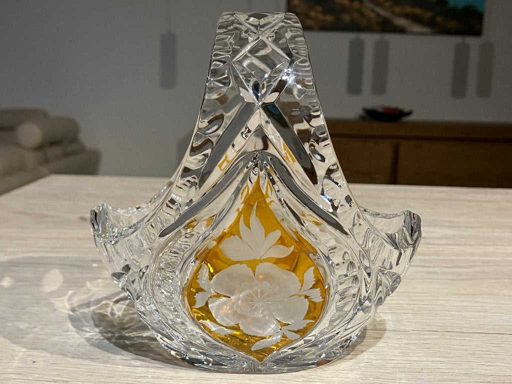 Corbeille à fruits en cristal ambré haute qualité avec bras, Enlèvement ou Envoi