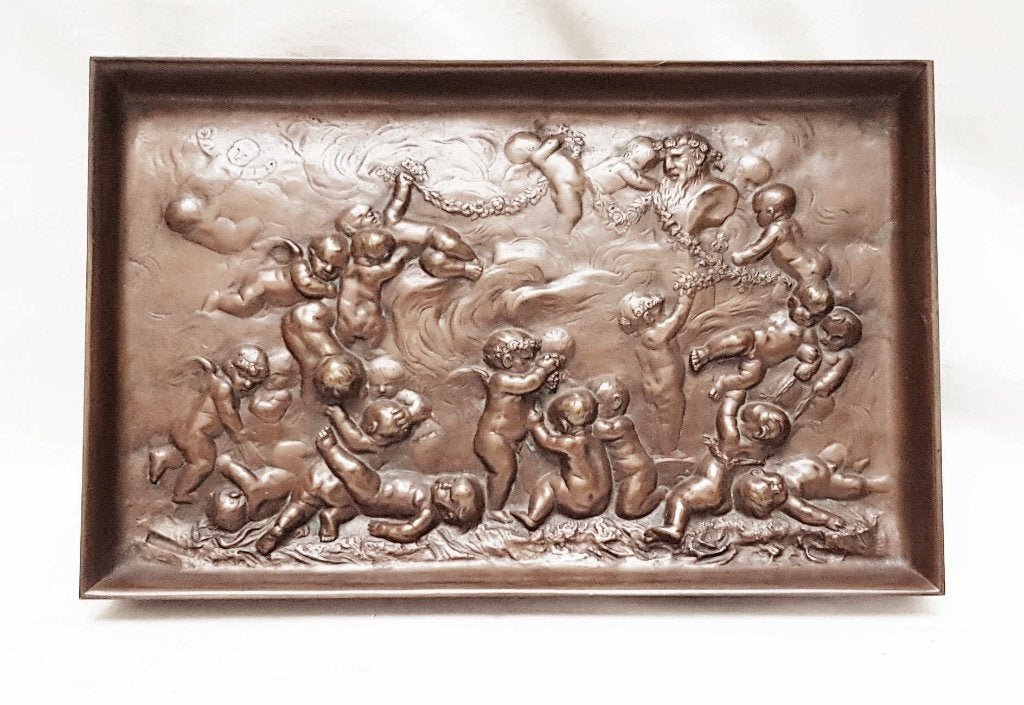 Satyre en bronze à putti de La Rue, 19e., Antiquités & Art, Art | Sculptures & Bois, Enlèvement ou Envoi, Brun, Décoration murale
