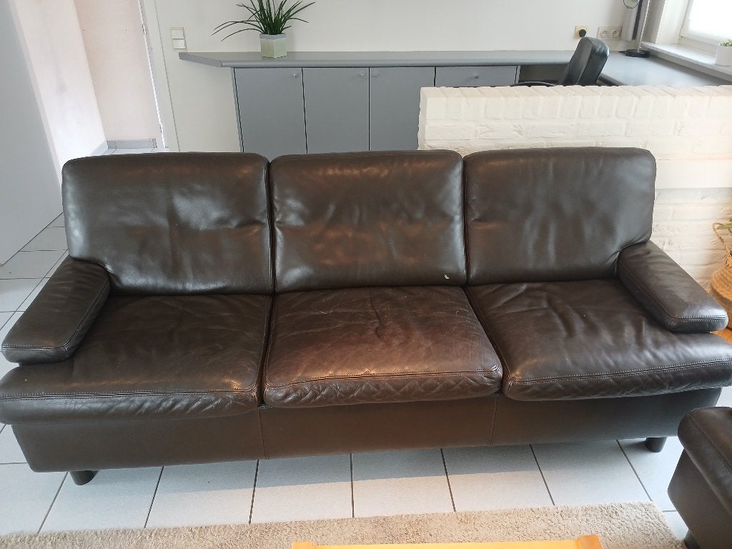 Leren zetel (driezit en tweezit), Ophalen, Gebruikt, 100 tot 125 cm, Leer