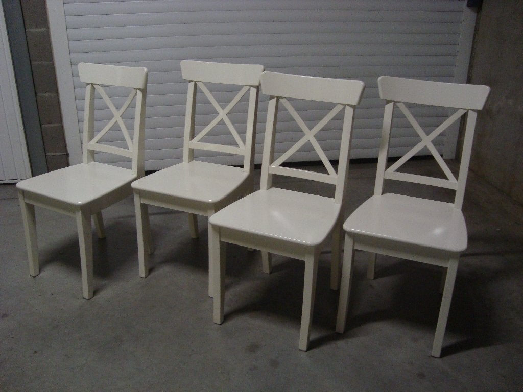 4 chaises blanches ikea Rosentorp, Maison & Meubles, Chaises, Comme neuf, Enlèvement, Quatre, Bois
