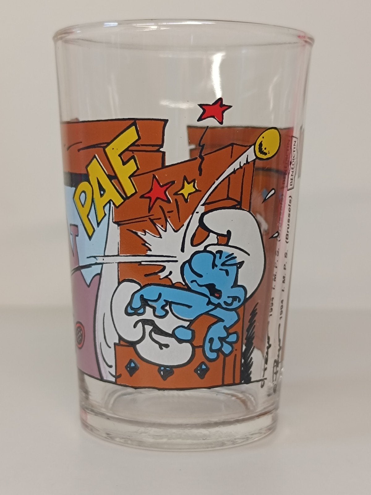 Smurfen Peyo Benedictin 1994 vintage glas, Collections, Schtroumpfs, Enlèvement ou Envoi