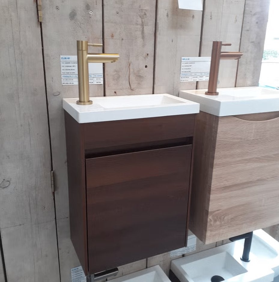Toiletmeubel, walnoot, wastafel+onderkast, houtlook, Elin 40, Huis en Inrichting, Ophalen of Verzenden, Nieuw