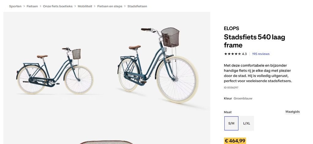 Decathlon - ELOPS stadsfiets 540 laag frame - S/M, Fietsen en Brommers, Ophalen, Zo goed als nieuw, Overige merken