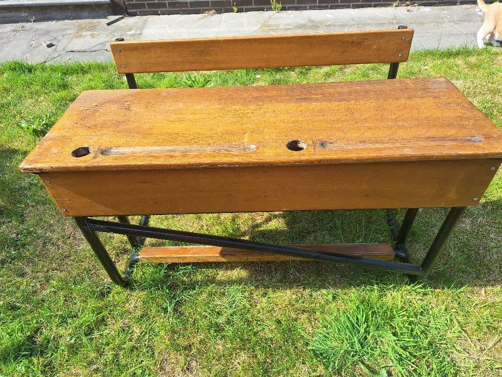 Vintage schoolbank voor kindjes, Enlèvement, Utilisé, Table(s)