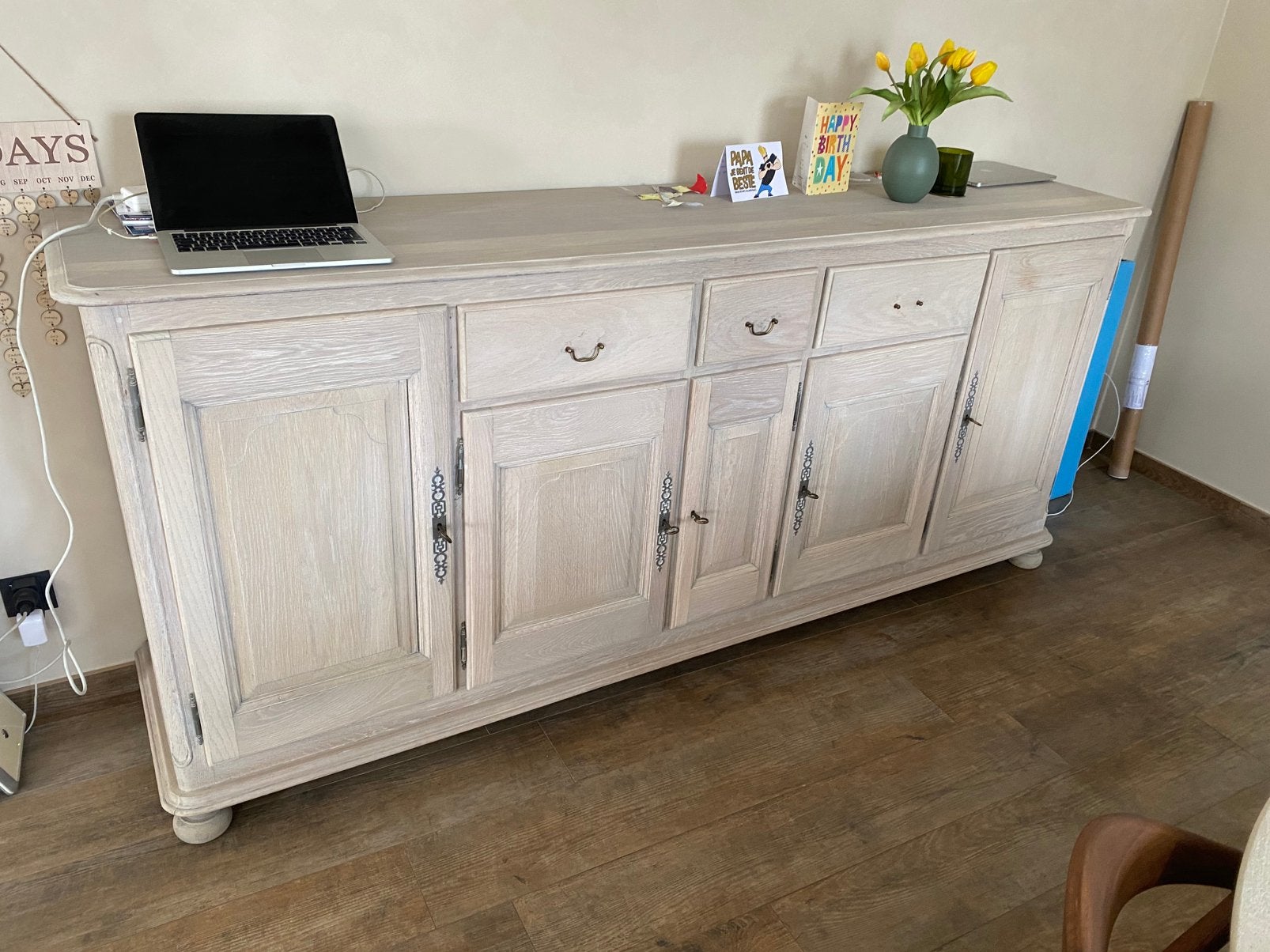 Buffet entièrement en chêne patiné, 25 à 50 cm, 200 cm ou plus, Avec tablette(s), Oude Luikse stijl