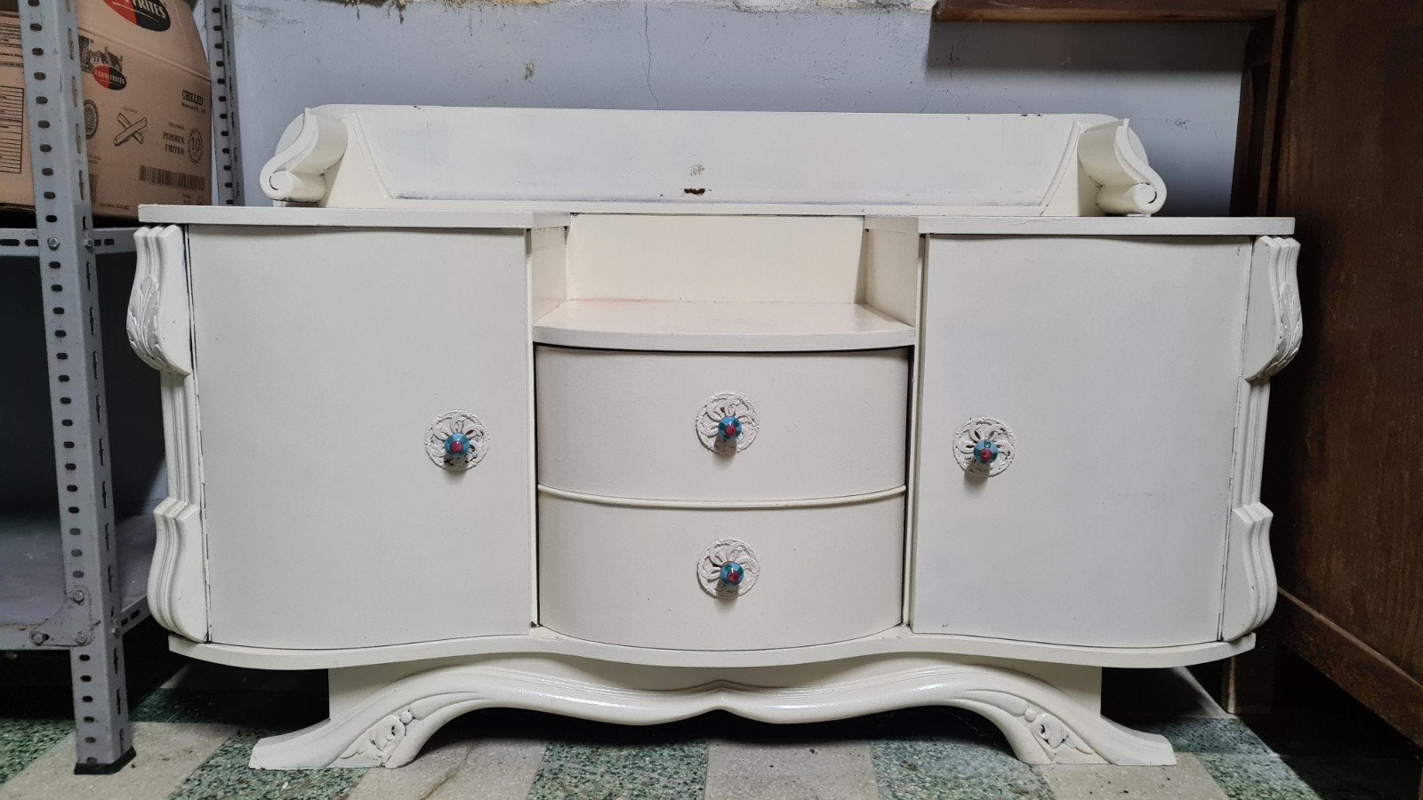 Witgeverfde houten kast/commode met spiegel, Huis en Inrichting, Ophalen