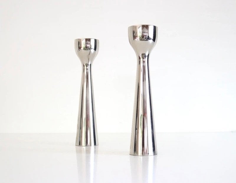 Vintage Chrome design kandelaars, Ophalen of Verzenden, Zo goed als nieuw, Zilver, Metaal