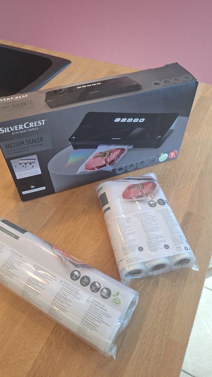 Appareil sous vide SilverCrest + lot de rouleaux de film (Co, Enlèvement, Neuf