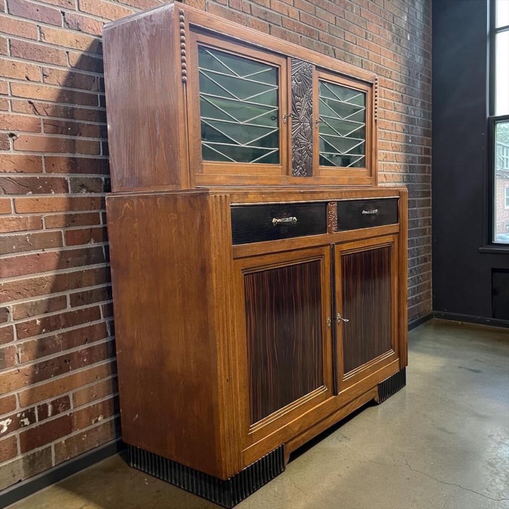 Vitrine art déco vintage en bois avec vitrail vert, Enlèvement ou Envoi, Utilisé, Armoire