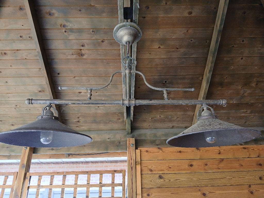 Messing dubbele hanglamp, Ophalen, Gebruikt