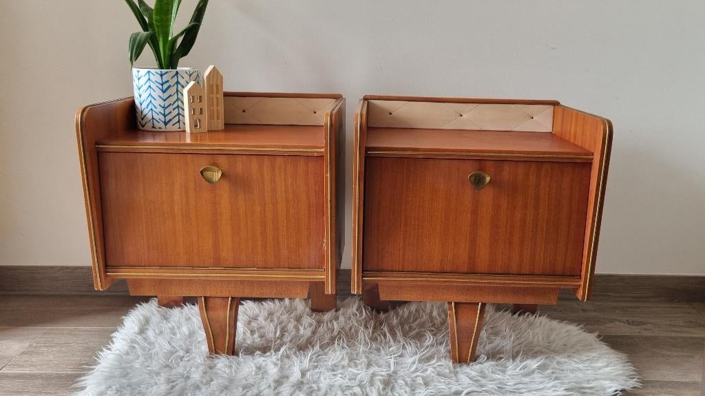 Vintage mid-century nachtkastjes (2), Huis en Inrichting, Tafels | Bijzettafels, Minder dan 55 cm, Gebruikt, Vintage mid-century