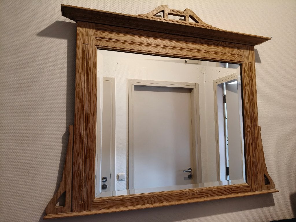 Antieke houten spiegel, Antiek en Kunst, Ophalen, Rechthoekig, 100 tot 150 cm, Minder dan 100 cm