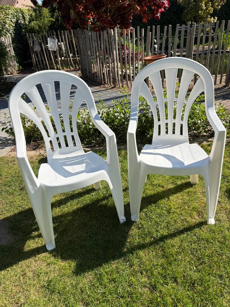 2 witte tuinstoelen, Tuin en Terras, Ophalen, Gebruikt