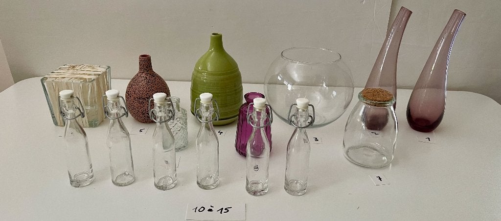 lot 15 vases jardinières mini bouteilles fleurs plantes, Moins de 30 cm, Intérieur, Rond, Comme neuf