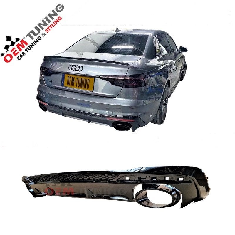 Diffuser A4/S4 RS‑Style 19‑24 S‑Line Hoogglans Zwart, Nieuw, Achter, Bumper, Audi
