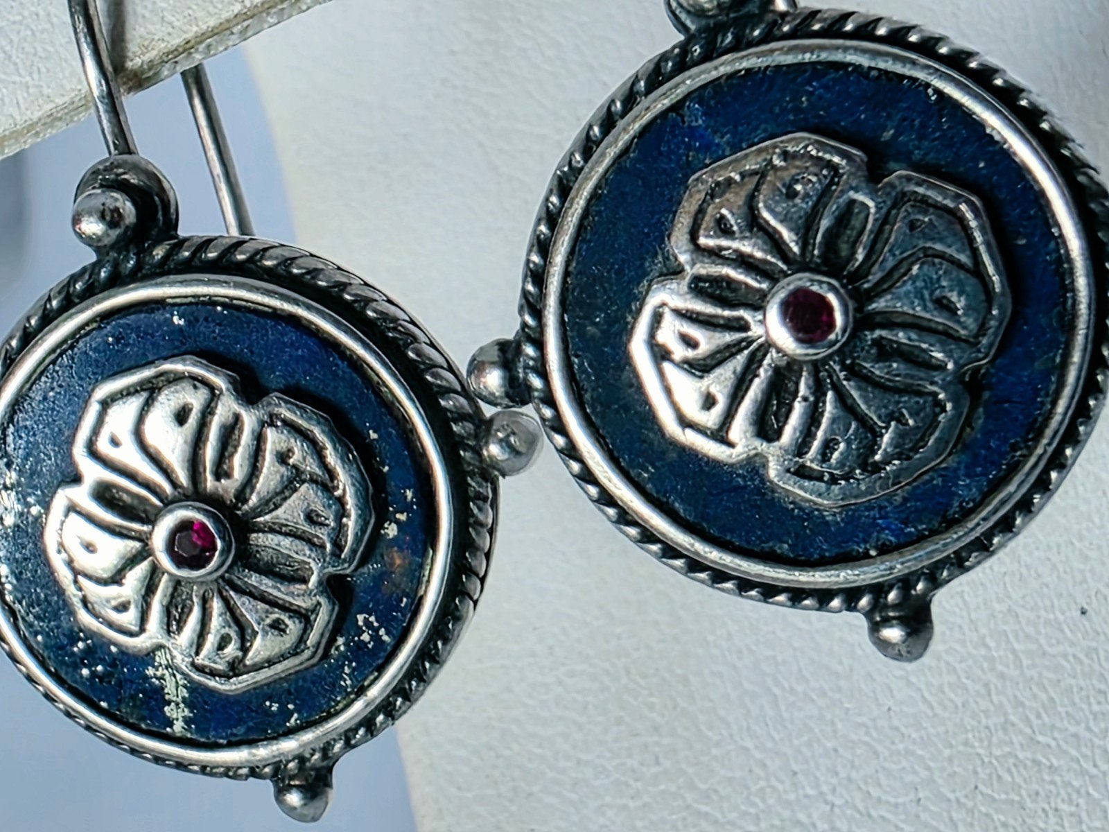 Vintage zilveren oorhangers met Lapis Lasuli, granaatstenen, Ophalen of Verzenden, Zilver, Ring