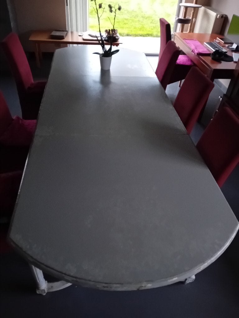 Ovalen grijs verouderde houten tafel 300x109x 80, Huis en Inrichting, Tafels | Eettafels, Ophalen, Gebruikt, 100 tot 150 cm, 200 cm of meer