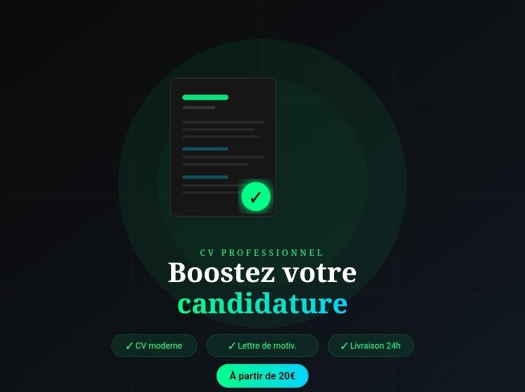 Rédaction CV + Lettre de motivation — Rendu en 24h, Enlèvement ou Envoi