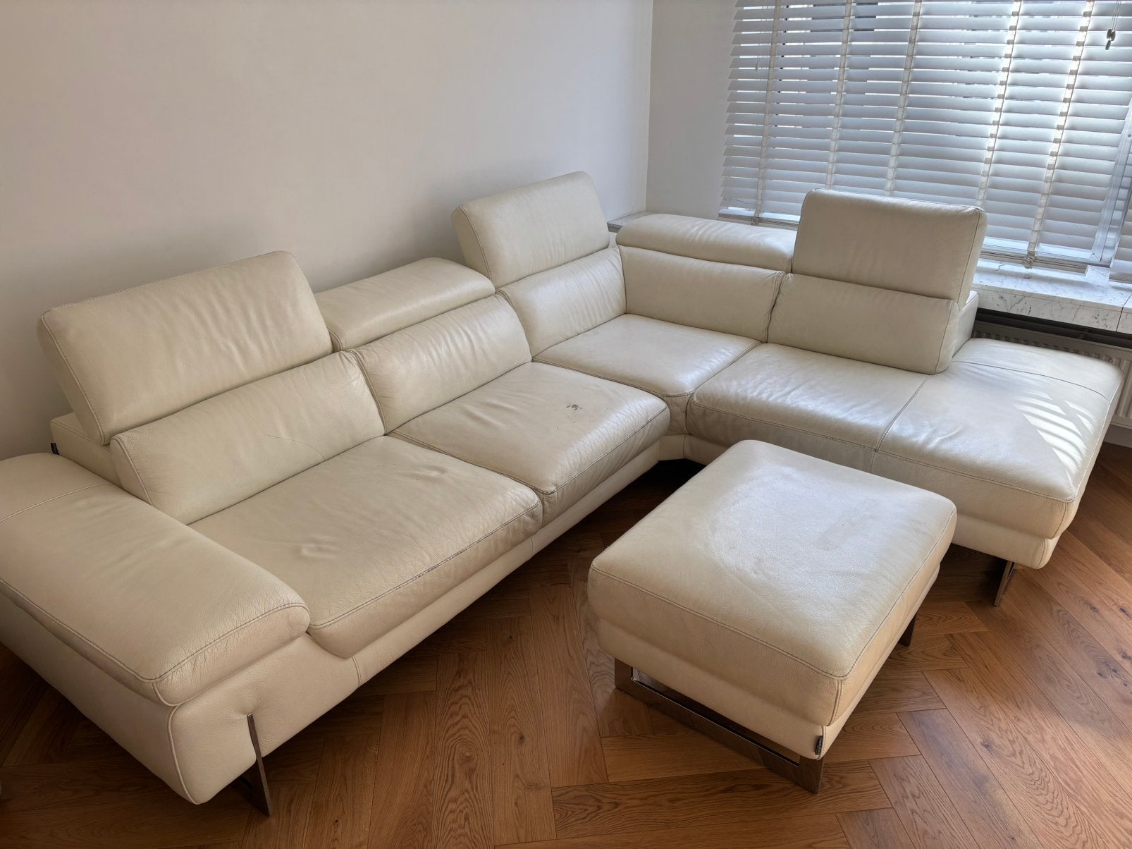 Ensemble de canapé en L en cuir véritable beige, Maison & Meubles, Canapés | Coins salons complets, Enlèvement, Utilisé, Cuir