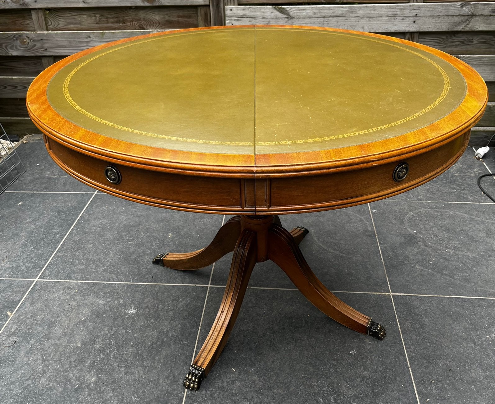 Engelse mahonie schrijftafel met leren blad,Regency stijl, Ophalen