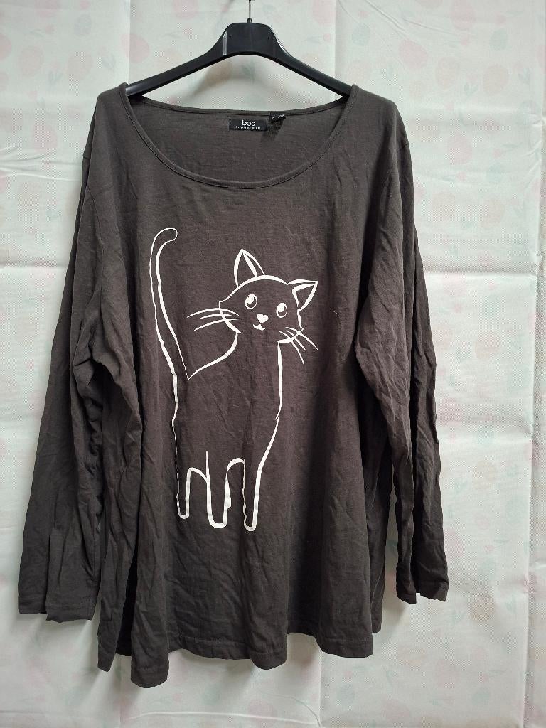 BPC Bonprix Collection longshirt - Bruin met kattenprint, Bonprix, Bruin, Verzenden, Maat 46/48 (XL) of groter