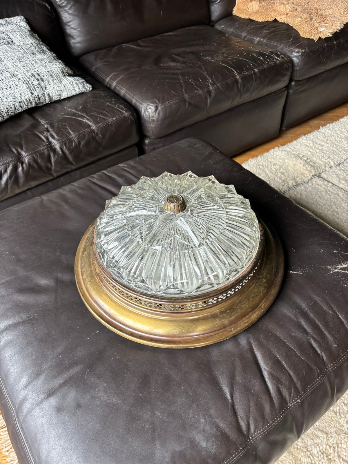 Mooie glas/messing lamp, Ophalen, Zo goed als nieuw, Glas