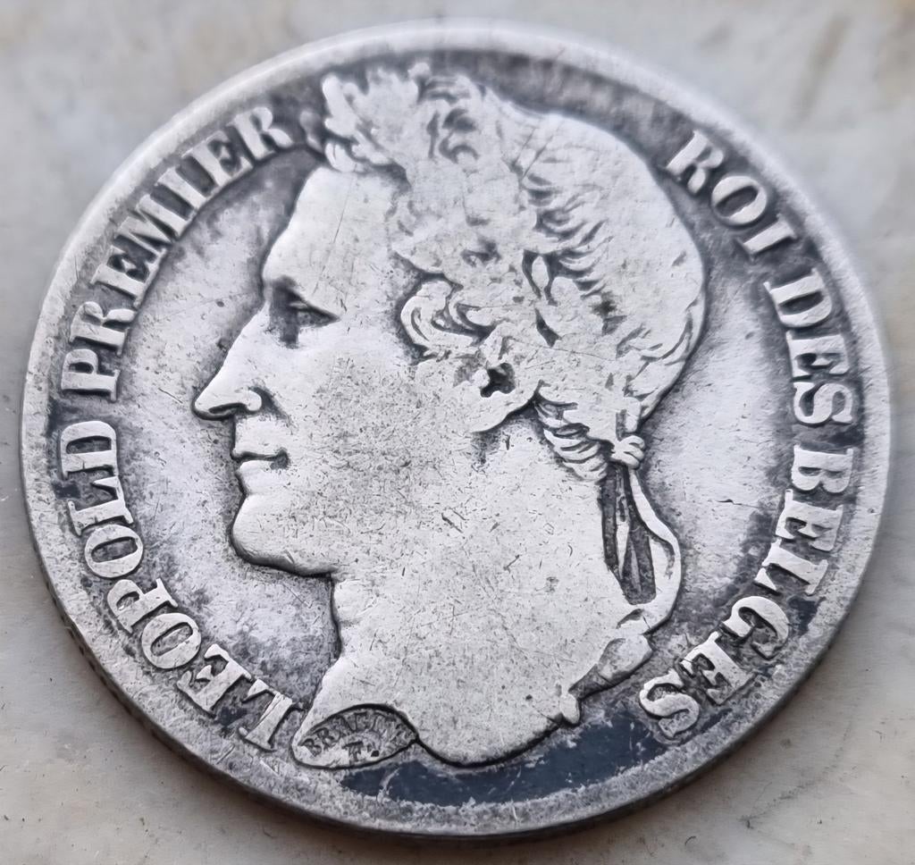 1 Franc 1833 (Gelauwerd) Leopold I / Zeldzaam !, Ophalen of Verzenden, Losse munt, Zilver