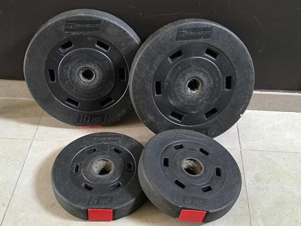 2x10kg/2x5kg Halterschijven van Hop-sport (30mm)., Sport en Fitness, Ophalen, Gebruikt, Benen, Halterschijven