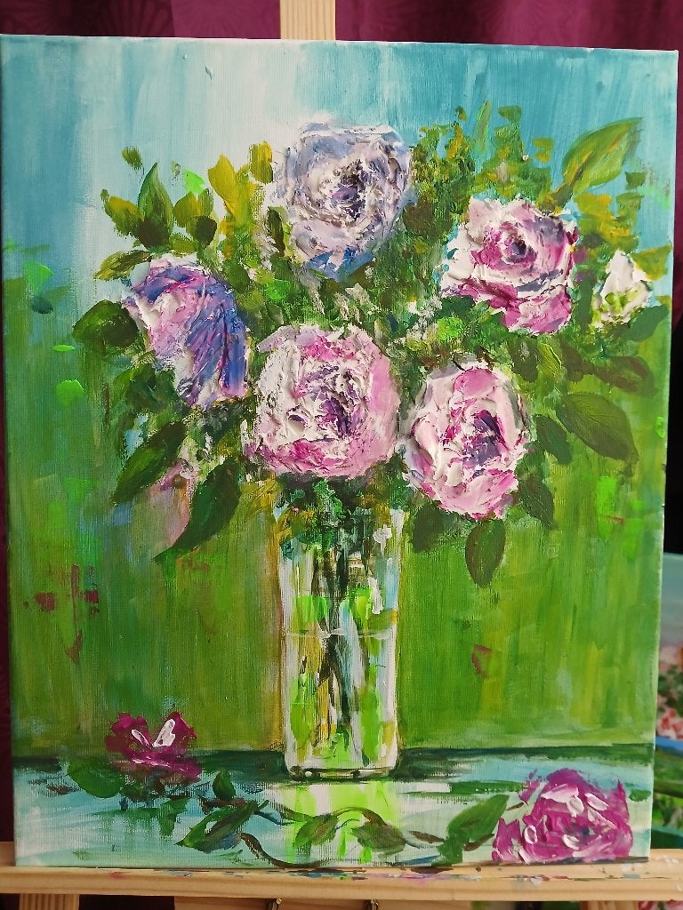 Tableau acrylique sur toile 40x50cm, Antiquités & Art, Enlèvement ou Envoi, Peinture acrylique, Peint à la main, Toile