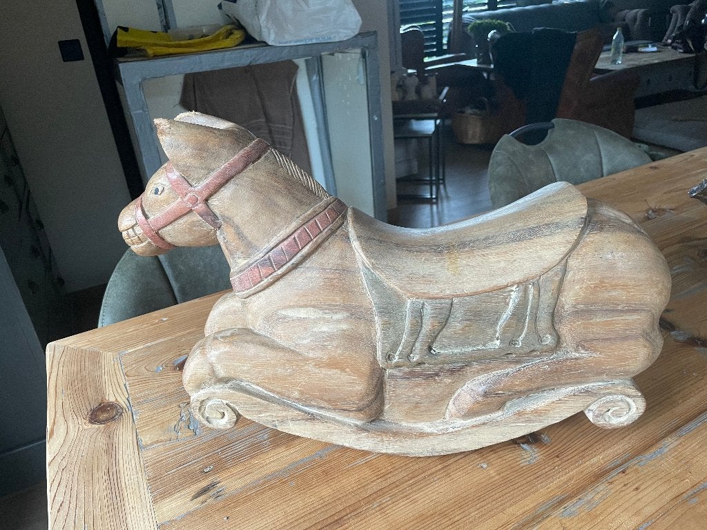 Schommel paardje, Ophalen, Hout, Bruin, Gebruikt