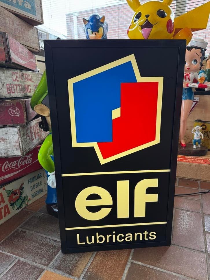 Vintage Elf Lubricants Lichtbak Reclamebord