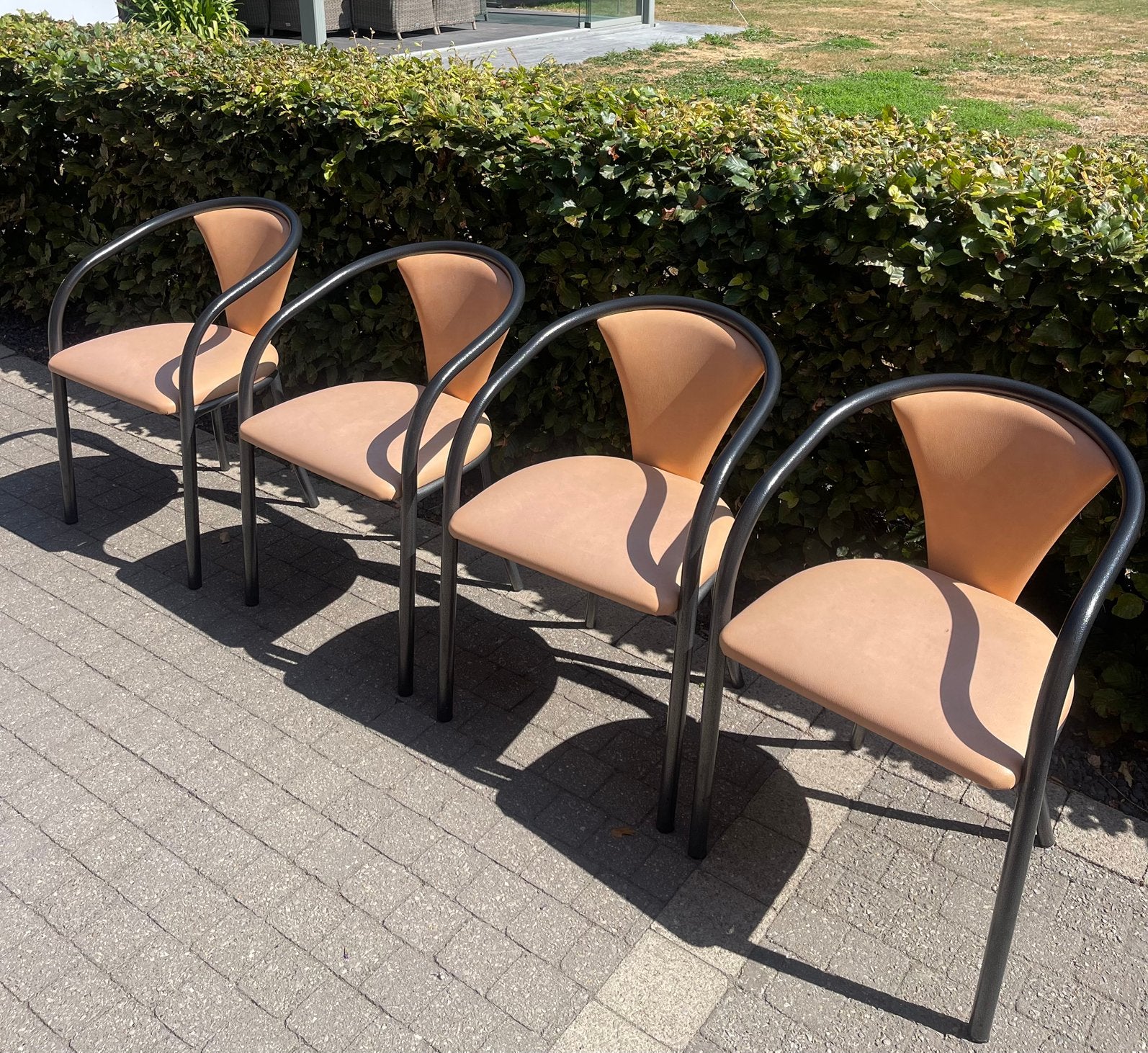 4 lederen stoelen, Huis en Inrichting, Stoelen, Ophalen, Gebruikt, Overige kleuren, Vier
