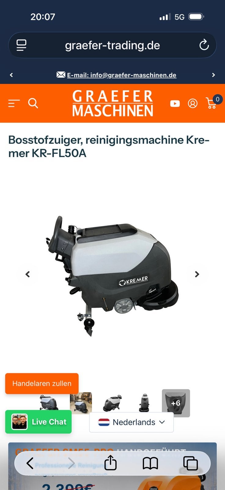 Industriële stofzuiger, reinigingsmachine Kremer KR-FL50A, Ophalen of Verzenden