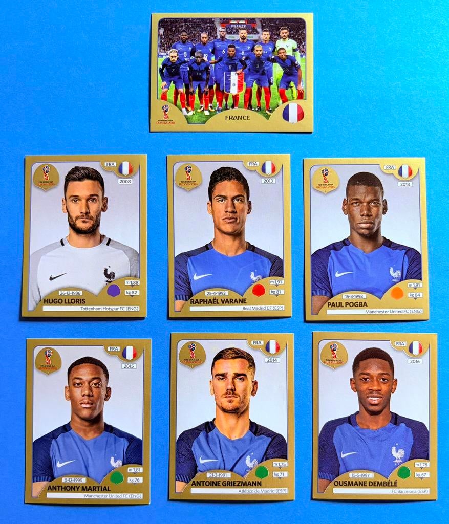 Lot 7 Panini World Cup Rusland 2018 Gouden Editie Frankrijk, Envoi, Neuf, Autocollant