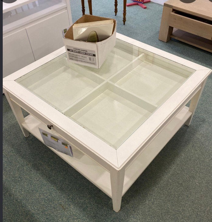 Table basse IKEA LIATORP blanche verre – 93 x 93 cm –, Ophalen, Zo goed als nieuw, Glas