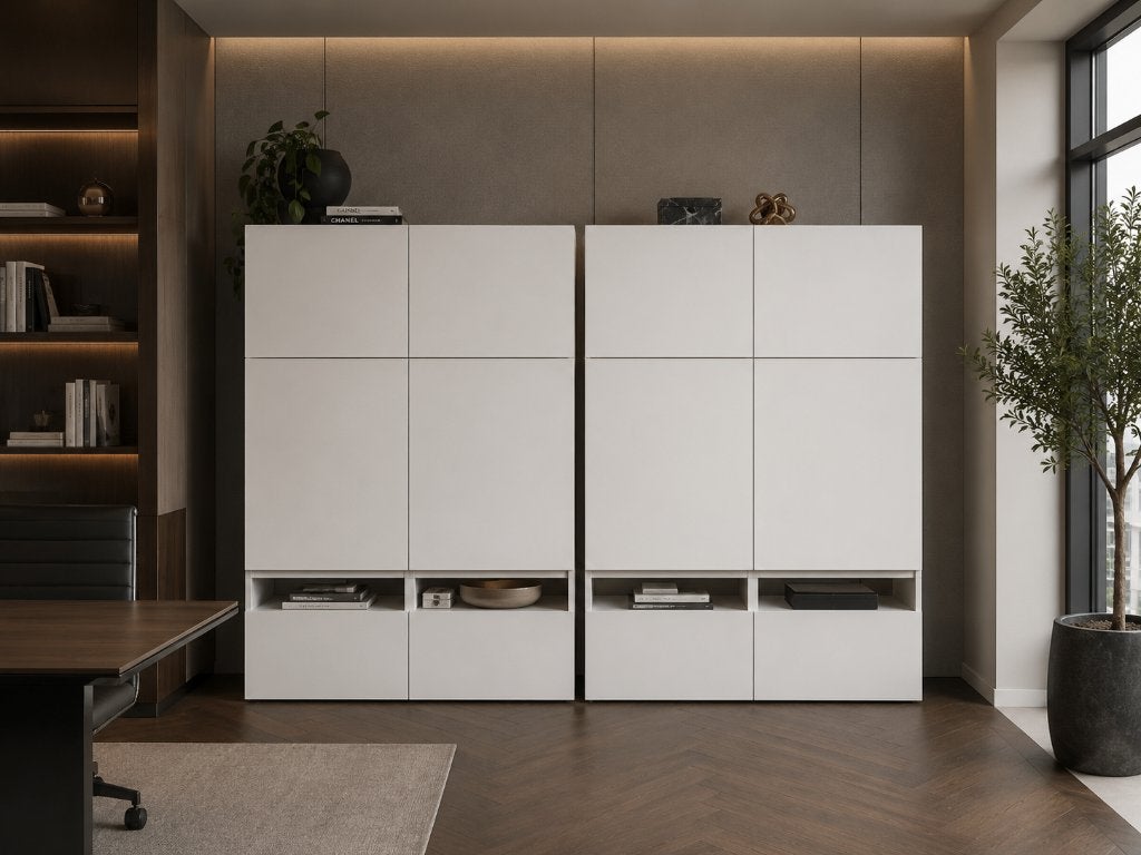 ikea besta combinatie: 6 witte basis elementen +deuren/lades, Ophalen, Gebruikt, 100 tot 150 cm, 25 tot 50 cm