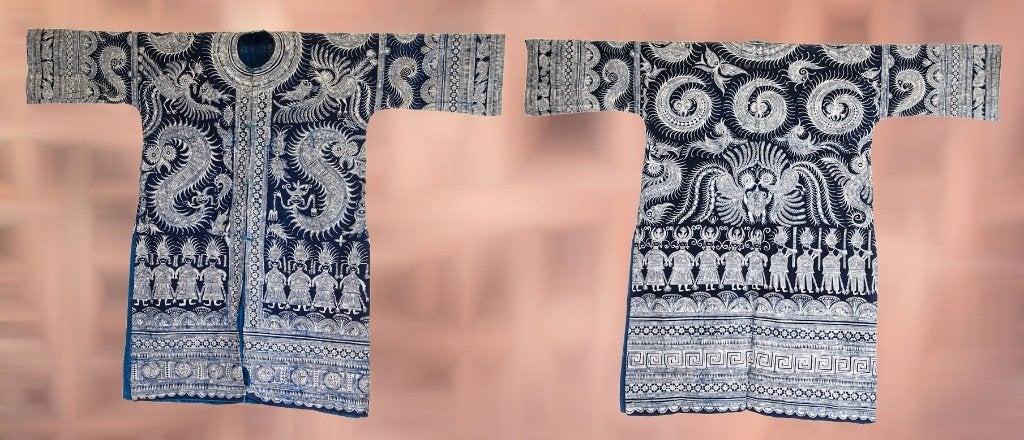 Veste de cérémonie en batik Hua Miao pour homme, Antiquités & Art, Fait main, Chine, Bleu, Textile