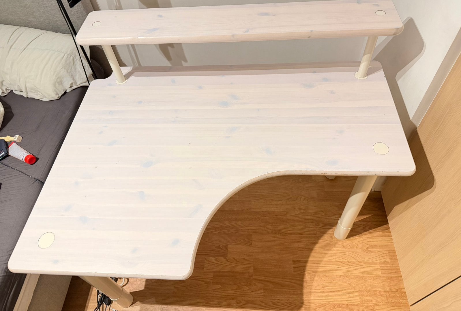 Bureau d’angle pin massif pieds métal réglable-Price Drop!, Huis en Inrichting, Ophalen, Hout, Zo goed als nieuw, Overige merken