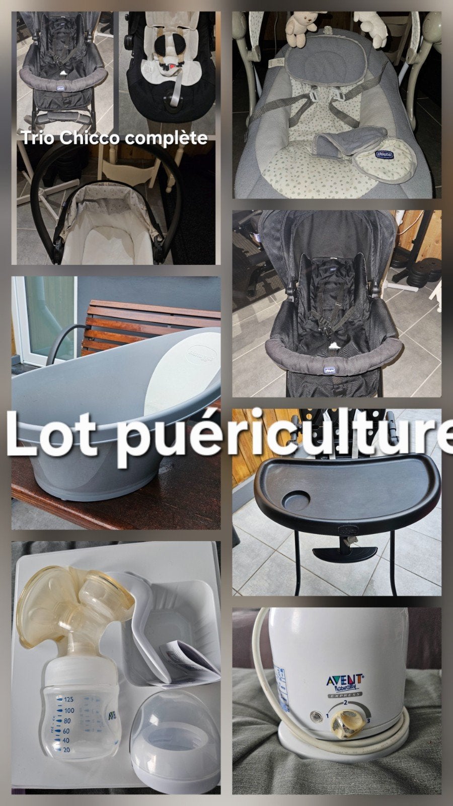 Lot puériculture ( poussette trio, balancelle, baignoire..), Enlèvement ou Envoi, Poussette