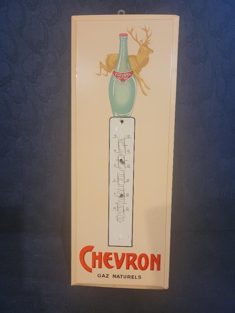oude reclamethermometer 1955 chevron, Ophalen of Verzenden, Gebruikt, Reclamebord